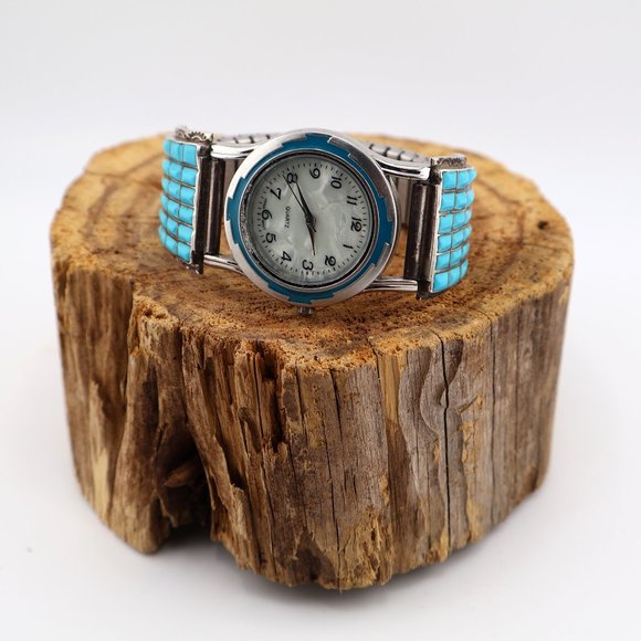 Vintage Navajo Turquoise Flexible Wrist Watch Native American Handmade Jewelry** - Picture 1 of 8